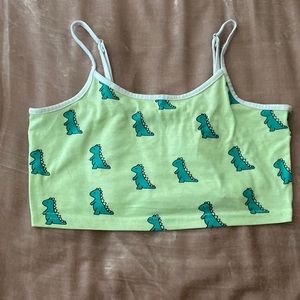 green dinosaur romwe crop top adjustable straps